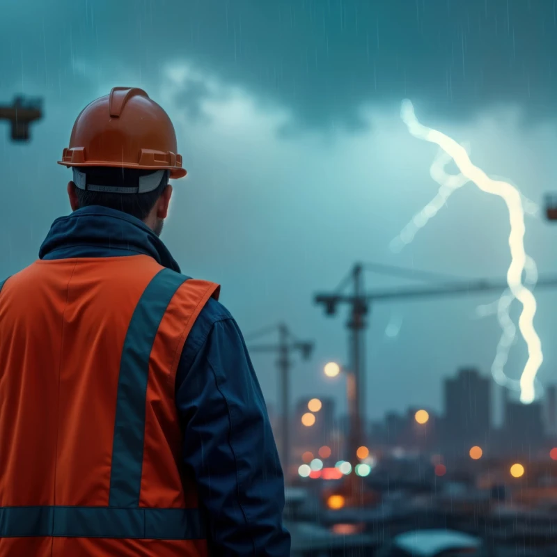 Construction manager looking over site with bad weather conditions (1)