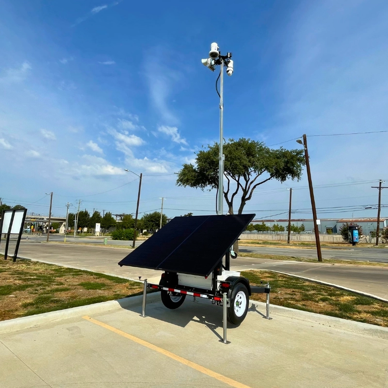 Solar Surveillance Trailer in Car Park with tree in background